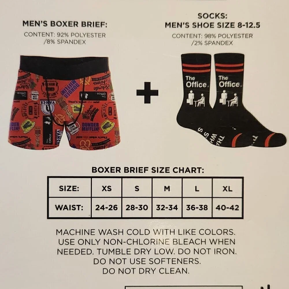 The Office Dunder Mifflin Men's Combo Set 1 Boxer Brief 1 Pair Socks Large New